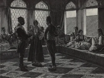 Muslimische Braut wird in Schleier gehüllt